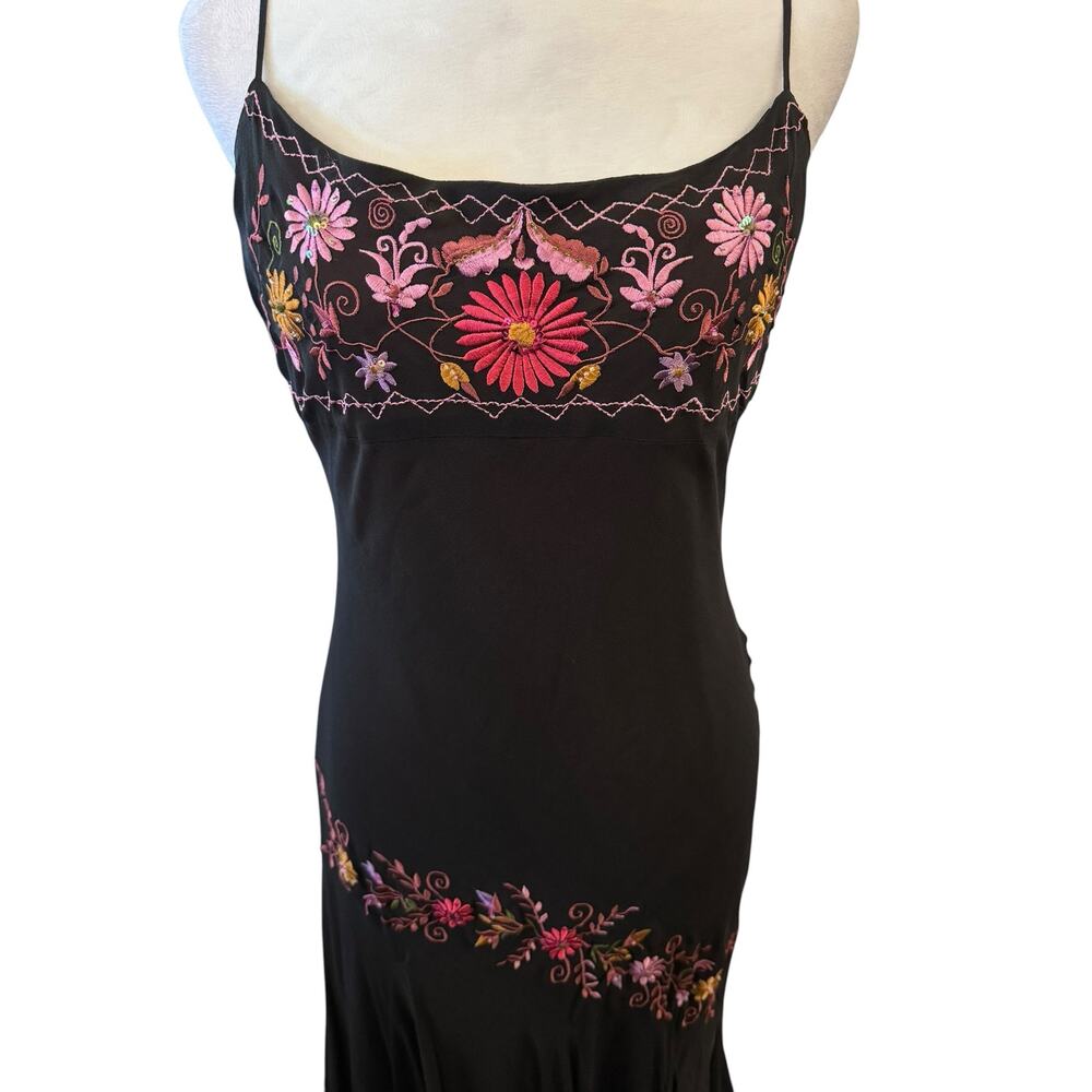 Betsey Johnson Silk Y2K era Dress with Floral Embroidery Size 10